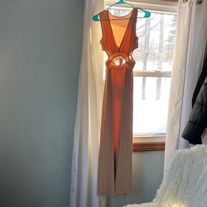 Elegant Orange and Tan Maxi Dress